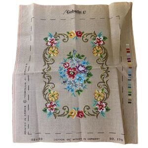 Vintage Gobelin Needlepoint Canvas 73x60cm Printed Greece 100% Cotton Germany